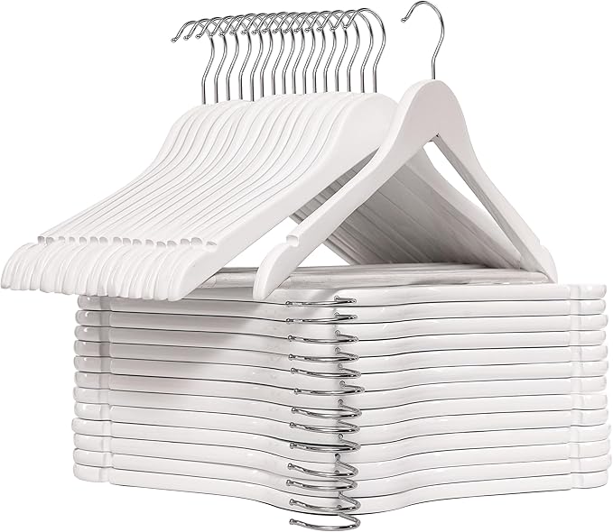 White Wood Bridal Dress Hangers 30 Pack Wooden Coat Hanger, Heavy Duty Clothes Hangers, Solid Wood Hangers for Shirts, Jackets, Pants, Wedding Dress, Bridesmaid Suits-HL01W3