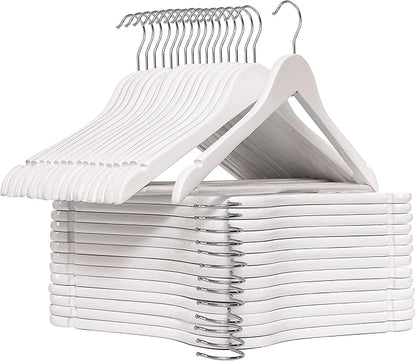 White Wood Bridal Dress Hangers 30 Pack Wooden Coat Hanger, Heavy Duty Clothes Hangers, Solid Wood Hangers for Shirts, Jackets, Pants, Wedding Dress, Bridesmaid Suits-HL01W3