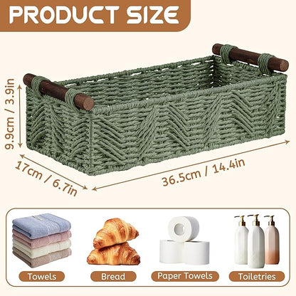 Bathroom Baskets for Organizing with Handle Decorative Basket for Bathroom Countertop Storage Toilet Paper Storage Basket for Toilet Tank Top Small Baskets Set,Green