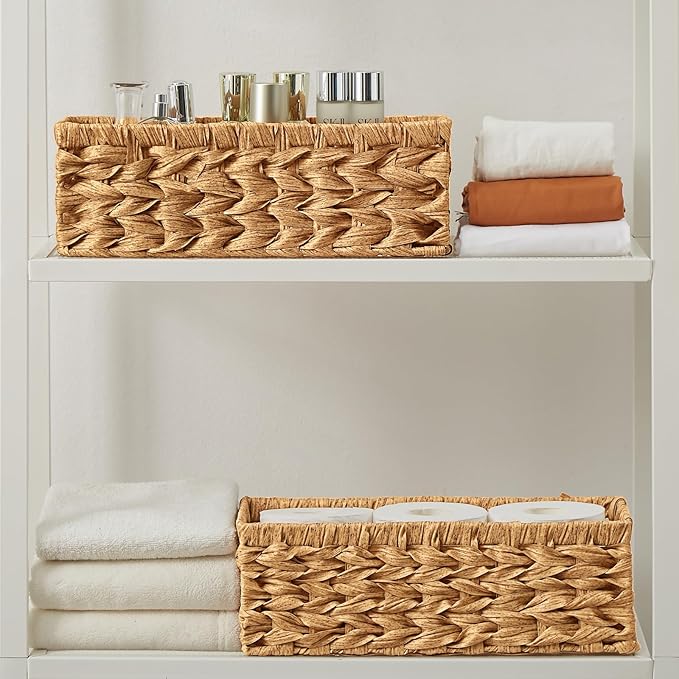 Vagusicc Wicker Storage Basket, Wicker Baskets with Handles, Toilet Paper Basket for Toilet Tank Top, Small Wicke Baskets for Organizing Shelves, 2-Pack