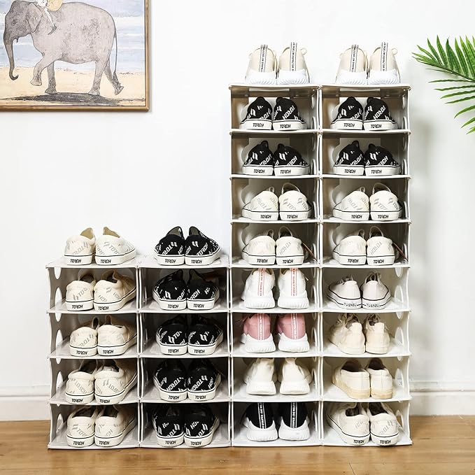 6-Tier Shoe Rack,Stackable Shoe Storage Organizer for Bedroom Entryway, Adjustable Shoe Rack,Shoe Slots Organizer Shelf, Easy Clean Shoe Tower Rack,White