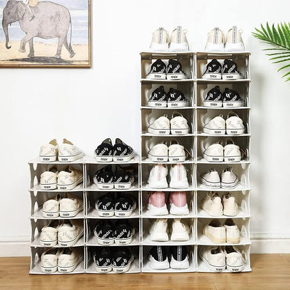 6-Tier Shoe Rack,Stackable Shoe Storage Organizer for Bedroom Entryway, Adjustable Shoe Rack,Shoe Slots Organizer Shelf, Easy Clean Shoe Tower Rack,White