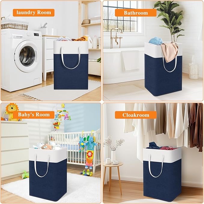 TasticTotes laundry basket 3-Pack, laundry hamper, Hamper with handles, collapsible laundry baskets, Waterproof dirty clothes hamper, Towel Storage for Home or Dorm, 75L-Blue