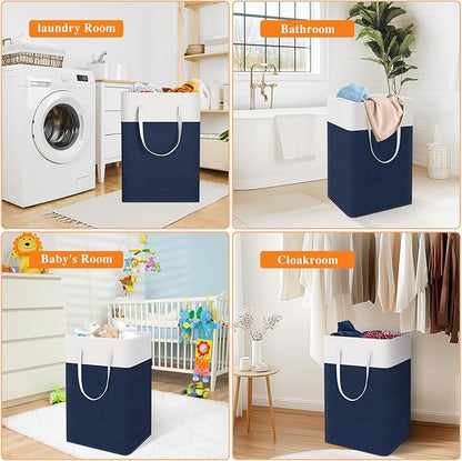 TasticTotes laundry basket 3-Pack, laundry hamper, Hamper with handles, collapsible laundry baskets, Waterproof dirty clothes hamper, Towel Storage for Home or Dorm, 75L-Blue
