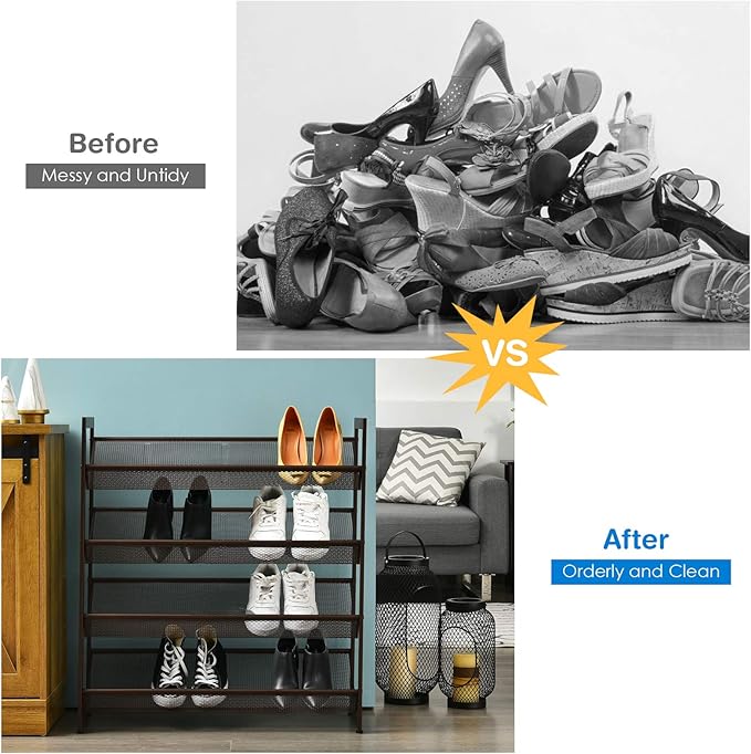 Tangkula 4-Tier Metal Shoe Rack, Stackable Flat & Slant Adjustable Shoe Storage Stand, Space Saving Shoes Shelf, Freestanding Shoes Rack Organizer for Entryway, Hallway