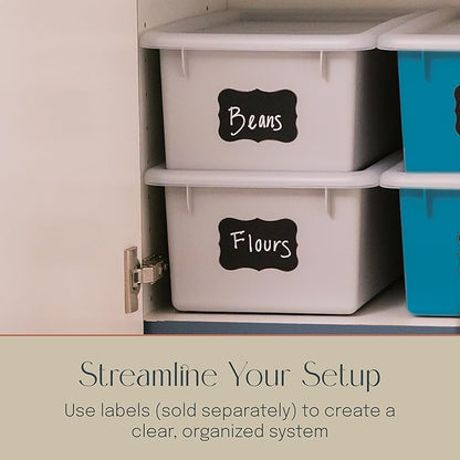 Cubby Storage Bins with Lids, 10-Pack Stackable Plastic Organizer Containers for Pantry, Office, Garage - Nestable with Handles, Contemporary