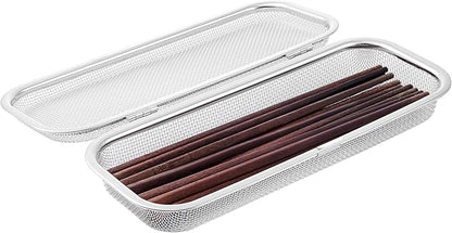 Chopstick Holder for Dishwasher, Kitchen Small utensil organizer for drawer, Mesh 304 Stainless Steel with Lid and Lock, Great accessory for Chopstick or Straw