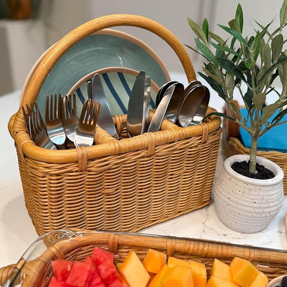 The Basket Lady Wicker Utensil Caddy, One Size, Sandstone