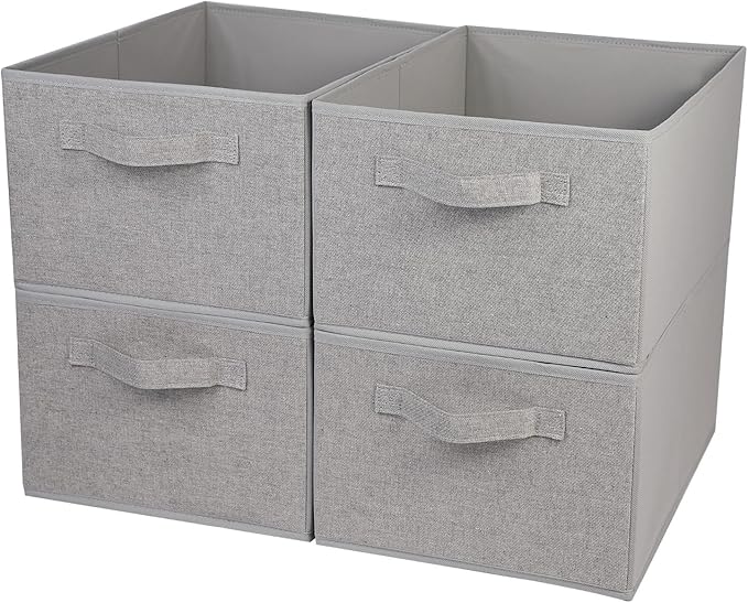 Collapsible Sorage Bins, Storage Cubes Baskets Collapsible Fabric Storage Boxes with Handles for Home and Office (Set of 4, Grey, 15.4 x 11.4 x 7.91inch)