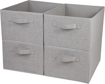 Collapsible Sorage Bins, Storage Cubes Baskets Collapsible Fabric Storage Boxes with Handles for Home and Office (Set of 4, Grey, 15.4 x 11.4 x 7.91inch)