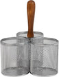 Mind Reader 3-Compartment Mesh Organizer Caddy with Wooden Handle, Multi-Purpose Desktop or Countertop Storage, Metal Mesh, 7.5"L x 7.5"W x 9.75"H, Silver