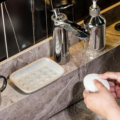 Soap Dish for Shower, Ceramic Soap Dish for Large Soap Bars, Non-Slip Soap Holder & Saver Tray with Floating Point Design for Bathroom, Shower, Kitchen Sink, Save Soap Loss (Pack of 2)