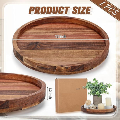 Nitial 12'' Acacia Wood Lazy Susan Organizer Wooden Rotating Turntable Organizer Kitchen Organizer Turntable for Dining Table Countertop Kitchen Cabinet Pantry Storage
