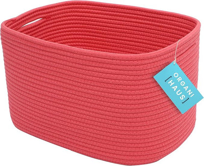 Coral Rainbow Cotton Rope Basket for Shelf Storage - 15"×10"×9½" - Colorful Decorative Basket for Kids - Nursery, Playroom, Classroom - Toy Storage, Books, Towels