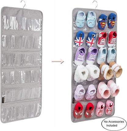 PACMAXI Over The Door Shoes Organizer for 12 Pairs of Baby Shoes Boys Girl, Hanging Baby Shoe Organizer with Hanger(Polyester Material-Grey)