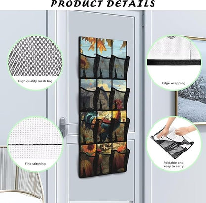 Roosters 12-Pocket Door Organizer - Breathable Mesh Design for Shoes, Accessories - Ultra-Lightweight & Foldable
