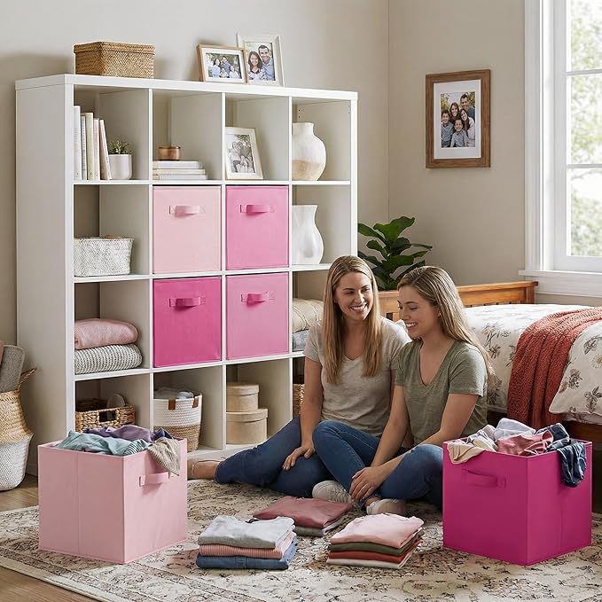 GRANNY SAYS Cube Storage Bins, 13x13 Cube Storage Organizer, Fabric Collapsible Storage Bins with Handle, Storage Cubes for Shelves, Closet, Pink Gradient, 6-Pack