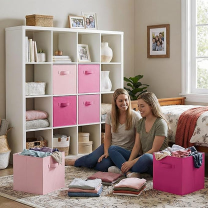 GRANNY SAYS Cube Storage Bins, 13x13 Cube Storage Organizer, Fabric Collapsible Storage Bins with Handle, Storage Cubes for Shelves, Closet, Pink Gradient, 6-Pack