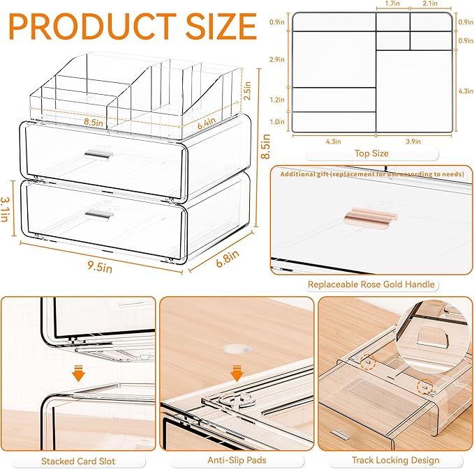 Yieach 3 Tier Clear Acrylic Makeup Organizers with Drawers,Tiered Countertop Make up Storage Organizer for Dresser Top and Bathroom Vanity,Plastic Makeup Stand for Brush,Skincare,Beauty Organizers
