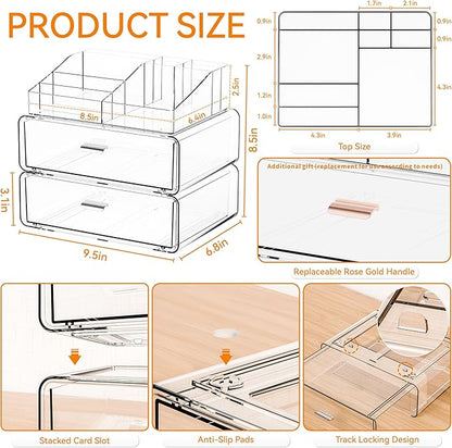 Yieach 3 Tier Clear Acrylic Makeup Organizers with Drawers,Tiered Countertop Make up Storage Organizer for Dresser Top and Bathroom Vanity,Plastic Makeup Stand for Brush,Skincare,Beauty Organizers