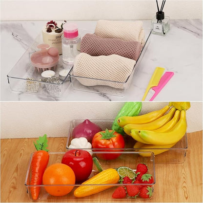 6Pcs Clear Plastic Drawer Organizers Tray 12" x 6.2" Storage Bins with 25Pcs Non-Slip Pads for Makeup, Jewelries, Kitchen Utensils, Bathroom and Office