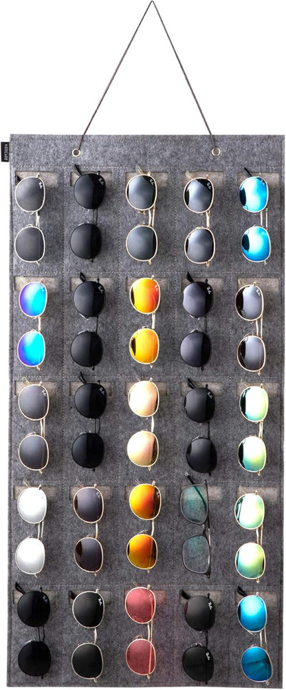 Sunglasses Organizer Storage- Hanging Eyeglasses Wall Pocket Mounted,Eyewear Display,25 Slots