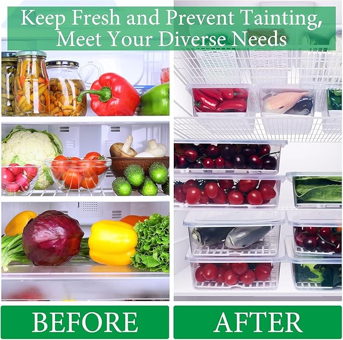 House of Heaven Fruit Storage Containers for Fridge (3 Pack) - 1.5L Produce Saver Containers for Refrigerator with Removable Drain Tray for Fruits and Vegetables Fridge Boxes (1.5 Liter x Pack of 3)