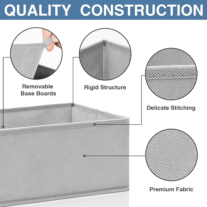 Criusia Drawer Organizer Clothes 24 Pack, Fabric Closet Organizers and Storage Bins for Underwear Sock, Odorless Dresser Drawer Dividers for Baby Nursery Organization (Grey)