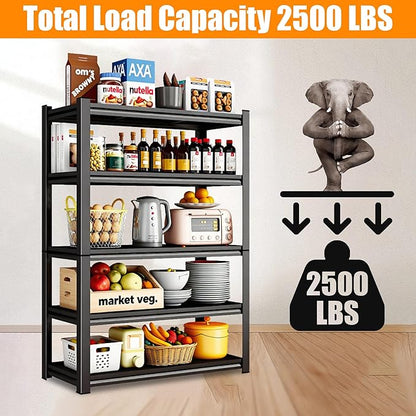 40" W x 71" H,5-Tier Metal Shelving Adjustable Kitchen Storage Rack Metal Storage Shelf Black Shelving Unit 2500LBS Shelvs for Kitchen Pantry Basement