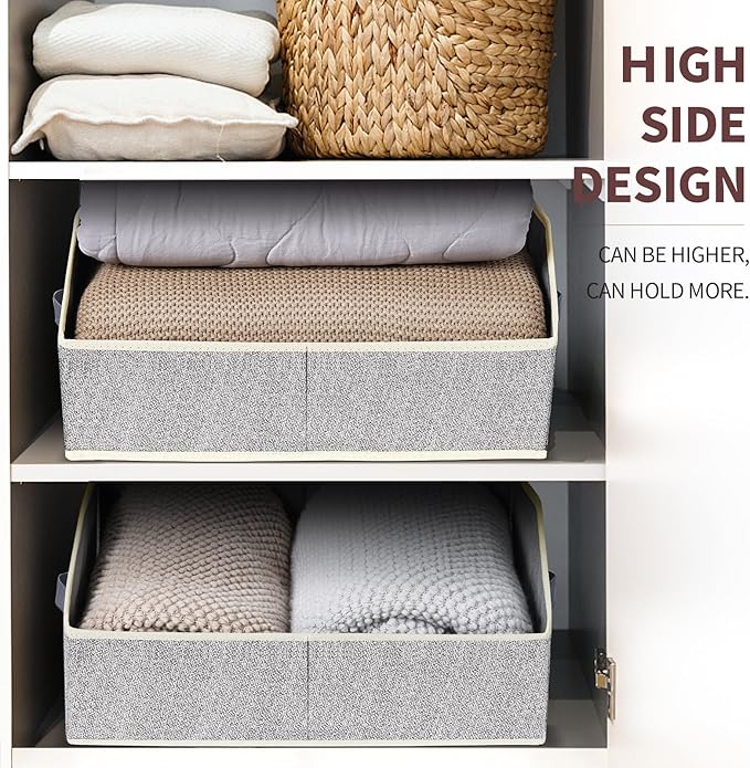 Homsorout Trapezoid Closet Shelf Organizer - Large Baskets for Organizing, Fabric Storage Box for Shelves, Cube Storage Bins for Clothes, Books, Blankets, 3 Pack, Light Gray