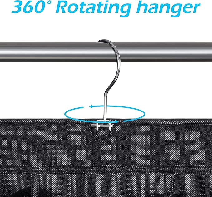 MISSLO 30 Large Pockets Dual Sided Hanging Shoe Rack for Closet Organizer with Rotating Hanger Hanging Shoe Shelves, Black
