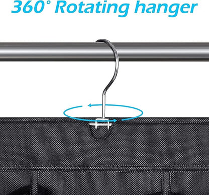 MISSLO 30 Large Pockets Dual Sided Hanging Shoe Rack for Closet Organizer with Rotating Hanger Hanging Shoe Shelves, Black