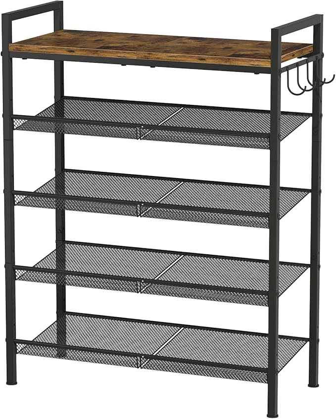 Shoe Rack for Entryway, Sturdy Metal Shoe Storage, 5 Tier Shoe Rack with Mesh Shelves, Adjustable Shoe Organizer for Closet, Front Door Entrance, Bedroom