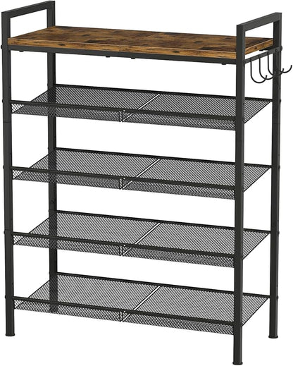 Shoe Rack for Entryway, Sturdy Metal Shoe Storage, 5 Tier Shoe Rack with Mesh Shelves, Adjustable Shoe Organizer for Closet, Front Door Entrance, Bedroom