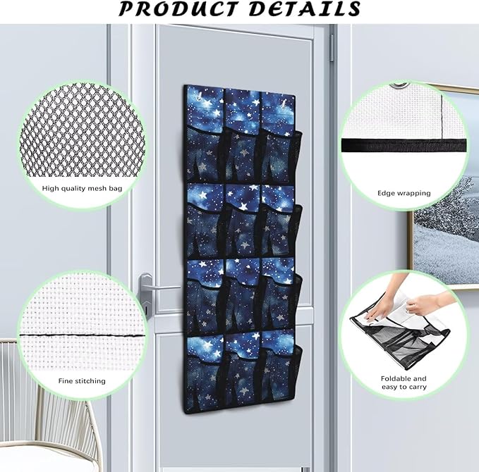 Starry Sky Over the Door Shoe Organizer,Hanging Storage Bags with 12 Mesh Large Pockets,Hanging Shoe Storage Hanging Bag