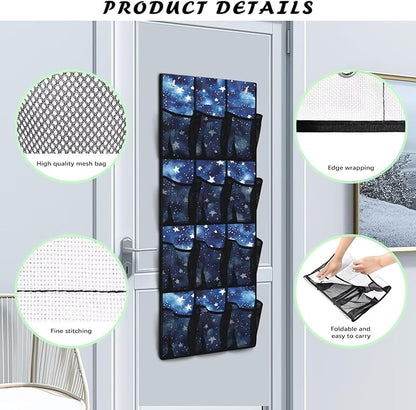 Starry Sky Over the Door Shoe Organizer,Hanging Storage Bags with 12 Mesh Large Pockets,Hanging Shoe Storage Hanging Bag