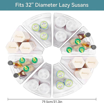 Oubonun Lazy Susan Organizers Set of 8, 12.8’’ x 11.7’’ x 4’’ Plastic Transparent Kitchen Cabinet Storage Bins with Handle, 4" Deep Container, 1/8 Wedge - Food Safe, without BPA