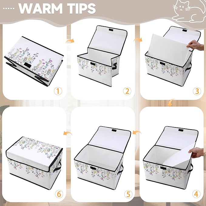 Stackable Clothes Storage Bins with Lids,Closet Organizers Fabric Cat Printing Box for Home and Office,Blanket Clothes Organizers,Under Bed Storage Containers 3 Pack.
