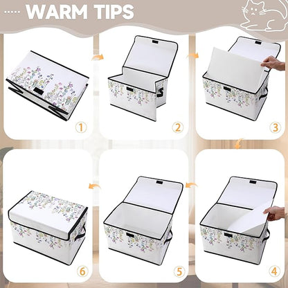 Stackable Clothes Storage Bins with Lids,Closet Organizers Fabric Cat Printing Box for Home and Office,Blanket Clothes Organizers,Under Bed Storage Containers 3 Pack.