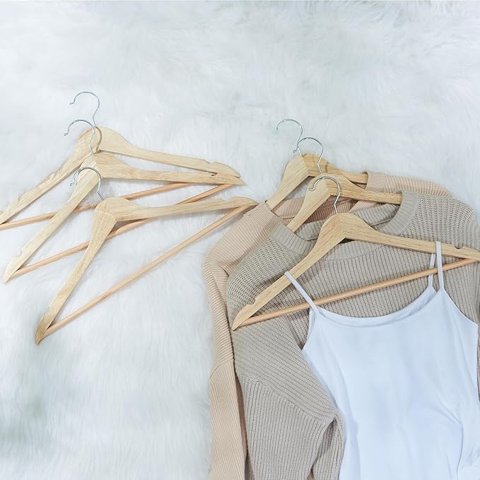 Solid Wooden Hangers 20 Pack, Wood Suit Hangers with Extra Smooth Finish, Precisely Cut Notches and Chrome Swivel Hook, Clothes Hangers for Shirt Coat Jacket Dress, Natural