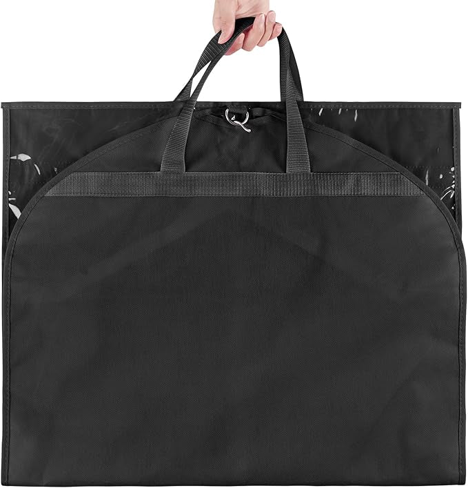 KEEGH Clear Garment Bags for Dance Costumes 40 inch Dance Garment Bags for Dancers Hanging Clothes for Closet Storage, with 4 Zipper Pockets for Dance Competitions, Ballet, Theatre, 2 Pack, Black