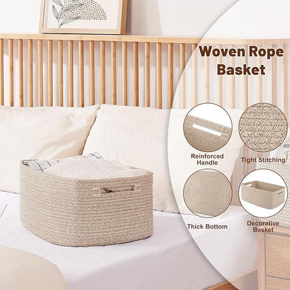 OIAHOMY Storage Basket for Shelves, Closet Cube Storage Bins Baskets for Clothes Blanket Towels, Baby Nursery, Toy Baskets Box, Woven Rope Basket, 17.72 * 12.99 * 7.87 IN, 2 Packs Brown