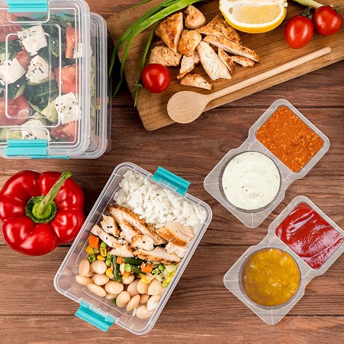 UVHJW 20 Set Reusable Snack Containers, 2-Compartment Dipping Containers with Lid for Refrigeration, Portion Control, Outdoor Takeaway Sauce Dip Case