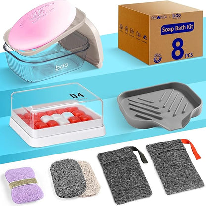 PEISAINOX Travel Soap Case, Leakproof Soap Container with Lid, Portable Bar Soap Holder for Traveling, Soap Dishe for Bathroom, Shower, Gym, School, Camping, Vacation, Outdoor (Clear&Gray)