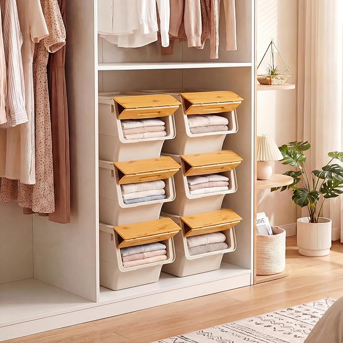 Giantex Plastic Stackable Storage Bins with Lids & Wheels, 3 Pack Open Front Stacking Bins, Organizer Bins for Pantry, Kitchen, Laundry, Closet, Playroom, Bedroom Organization (12.5 QT)