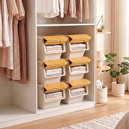 Giantex Plastic Stackable Storage Bins with Lids & Wheels, 3 Pack Open Front Stacking Bins, Organizer Bins for Pantry, Kitchen, Laundry, Closet, Playroom, Bedroom Organization (12.5 QT)