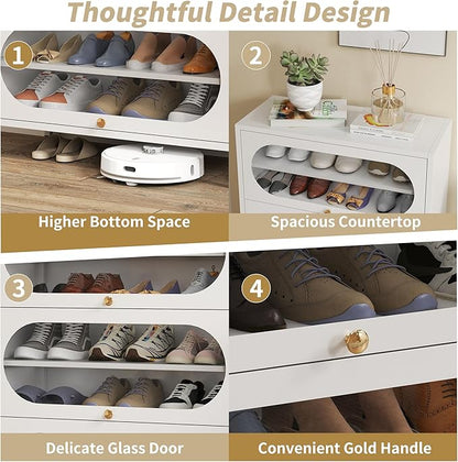 Foreate 6-Tier Entryway Shoe Storage Cabinet with 3 Flip-Up Glass Doors & Removable Shelf, 42” Metal Cabinet Shoe Rack Organizer for 18-24 Pair Shoes, Tall Freestanding Modern Shoe Cabinet-Glass Door