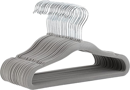 Amazon Basics Kids Velvet Non-Slip Space Saving Clothes Hangers with Shoulder Notches, Sturdy Closet Organizer for Baby/Toddler, 11.6", Gray, 30-Pack