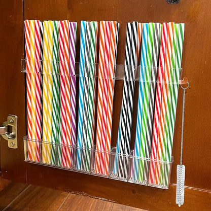 9.8 inch double-layer removable and washable Large Acrylic Cabinet Straw Holder Organizer with Traceless Nano Adhesive – Space-Saving Storage Rack for Cabinet Door, Clear Straw Cabinet Holder