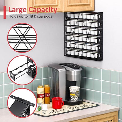 K Cup Holders for 6 Tier, 48 Pods K Cup Storage, Coffee Pod Holder for Countertop, K Cup Organizer Coffee Bar Accessories Black Metal
